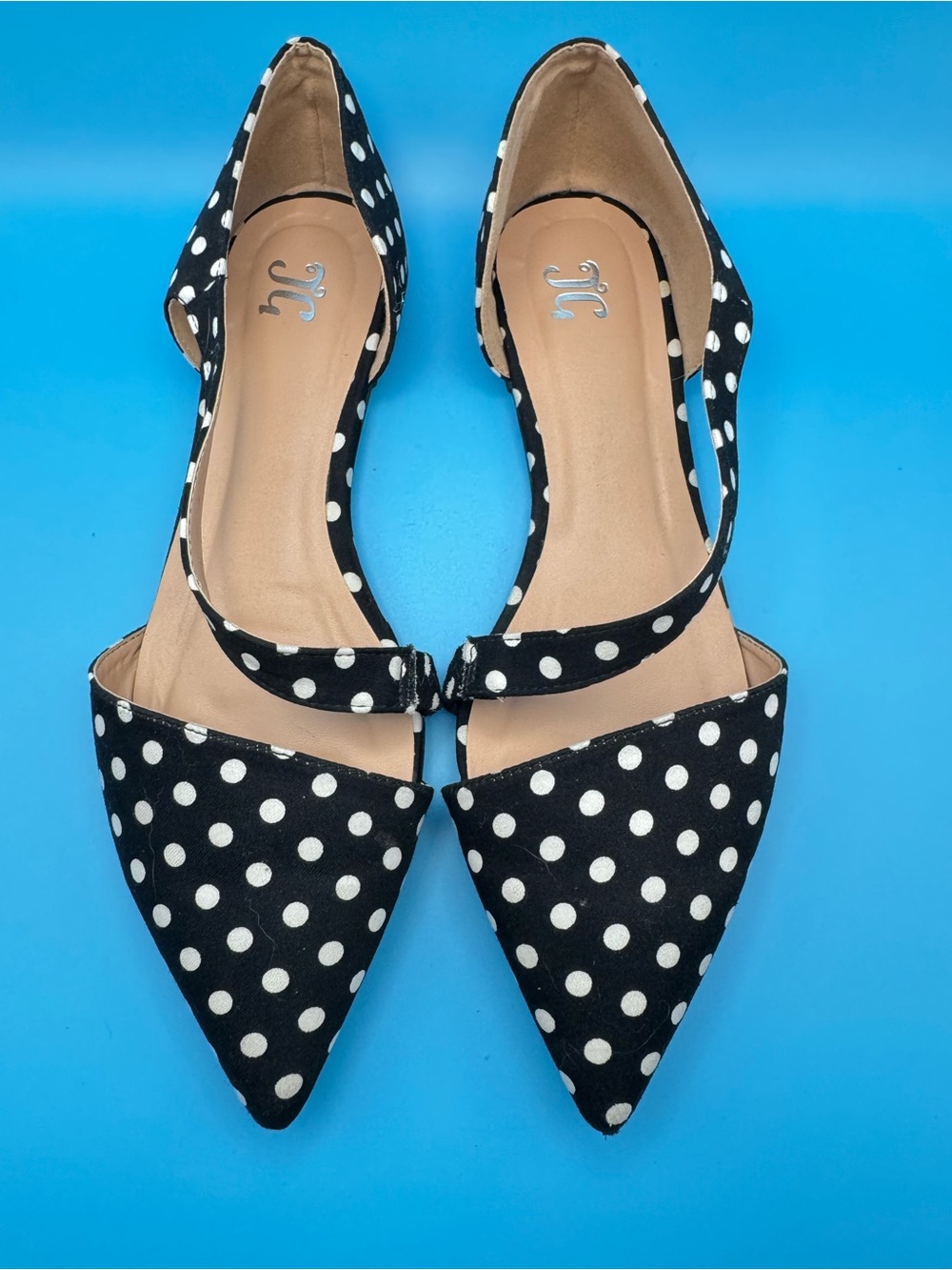 Polka Dot Pointed Toe D'Orsay Flats - Black & White - Picture 4 of 4